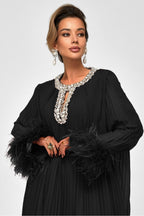 Kaelin Crystal Feather Pleated Abaya
