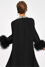 Kaelin Crystal Feather Pleated Abaya