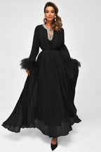 Kaelin Crystal Feather Pleated Abaya