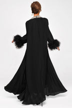 Kaelin Crystal Feather Pleated Abaya