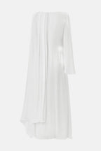 Elegant Cape-Sleeve Modest Maxi Dress-White
