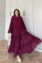 Tiered Ruffle Chiffon Maxi Dress-Wine