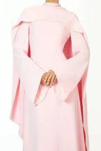 Pearl-Trimmed Cape Modest Evening Gown-Pink