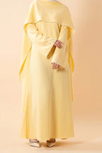 Pearl-Trimmed Cape Modest Evening Gown-Yellow