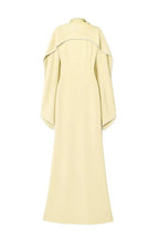 Pearl-Trimmed Cape Modest Evening Gown-Yellow