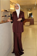Satin Blazer & Mermaid Skirt Modest Two-Piece Set-Red