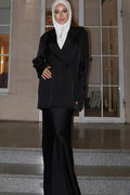 Satin Blazer & Mermaid Skirt Modest Two-Piece Set-Black