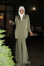 Satin Blazer & Mermaid Skirt Modest Two-Piece Set-Green