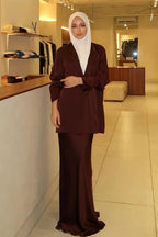 Satin Blazer & Mermaid Skirt Modest Two-Piece Set-Red