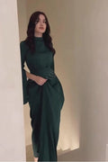 Rana Split Flare Sleeve Rhinestone Waist Maxi Dress-Green