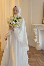 Olivia Cape Sleeve Satin Maxi Dress-White