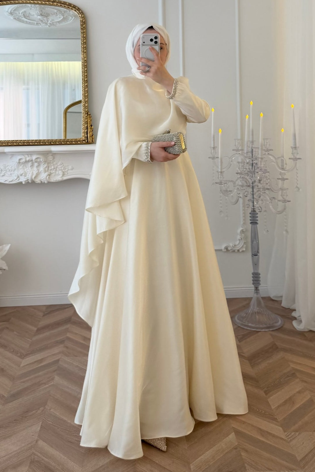 Olivia Cape Sleeve Satin Maxi Dress-Apricot