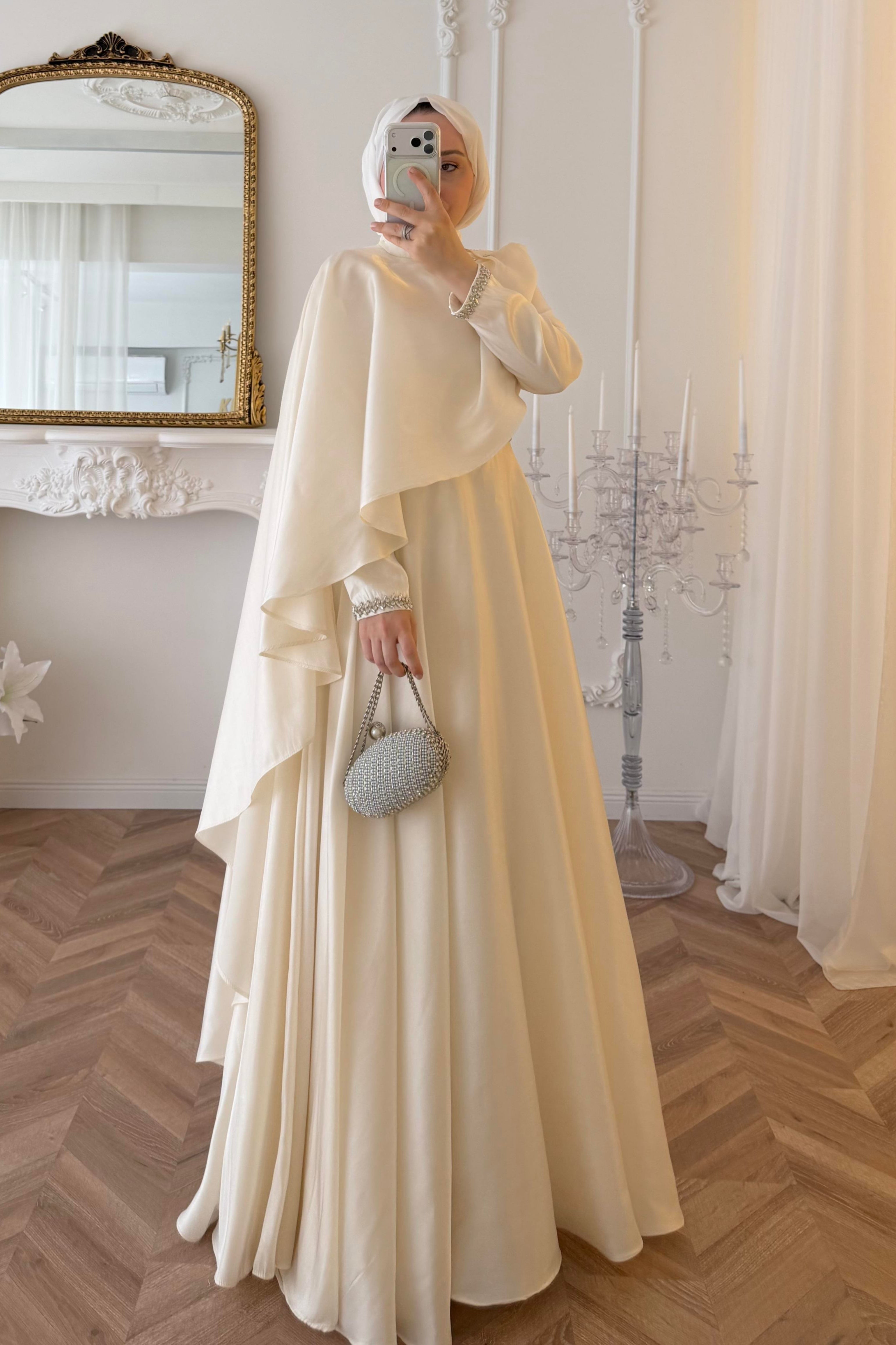 Olivia Cape Sleeve Satin Maxi Dress-Apricot