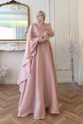 Olivia Cape Sleeve Satin Maxi Dress-Pink