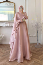 Olivia Cape Sleeve Satin Maxi Dress-Pink