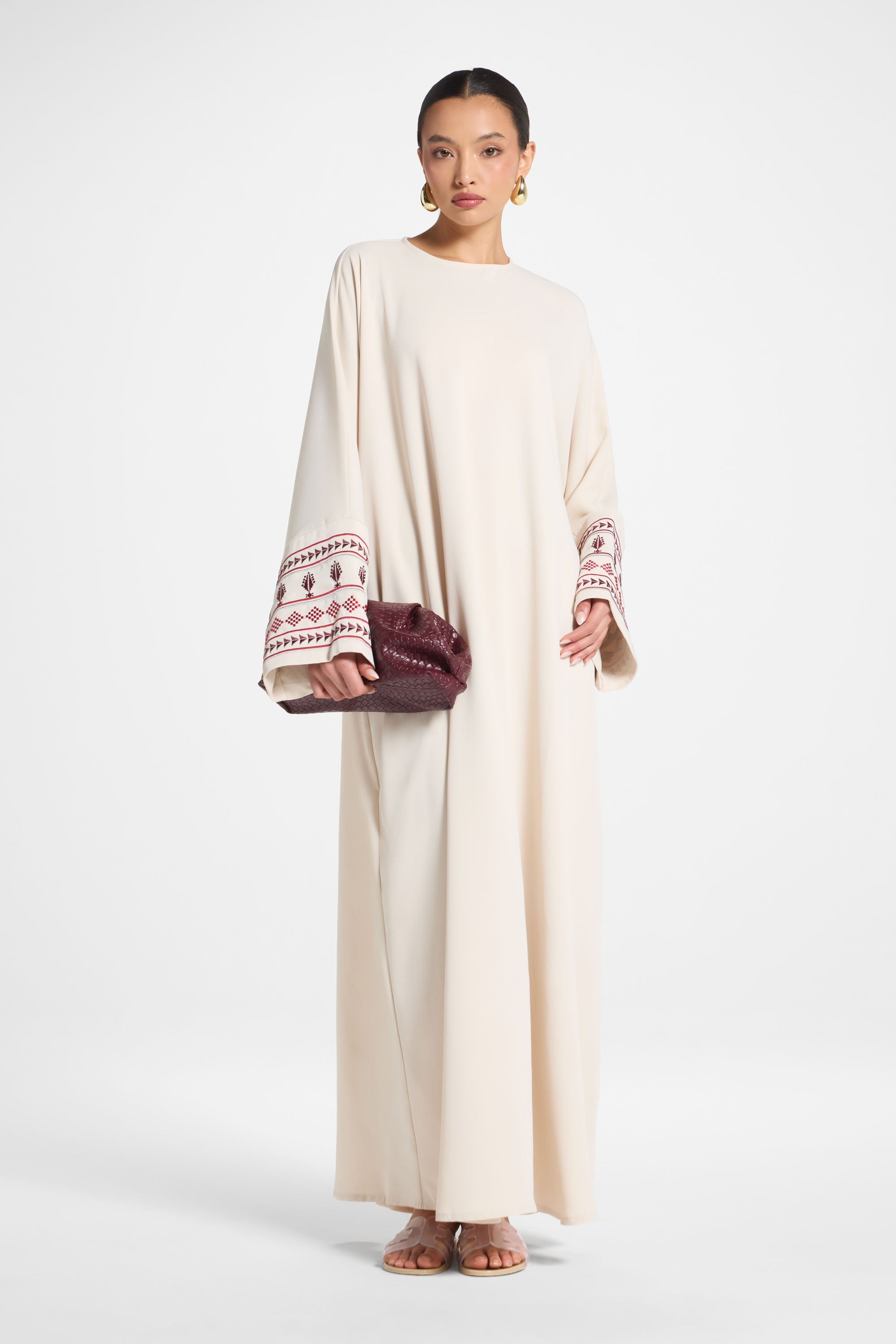 Embroidered Abaya Dress - Beige