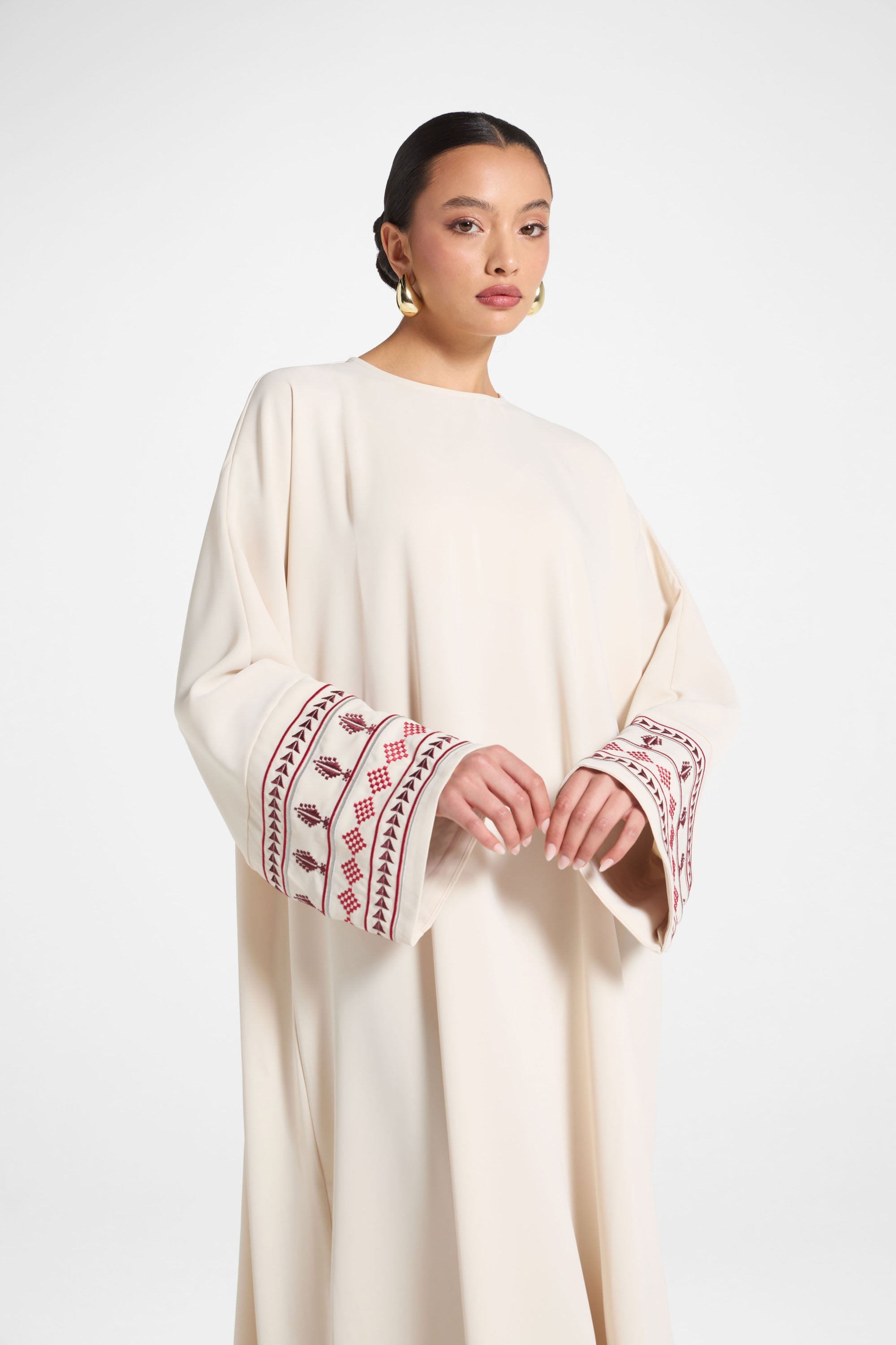 Embroidered Abaya Dress - Beige