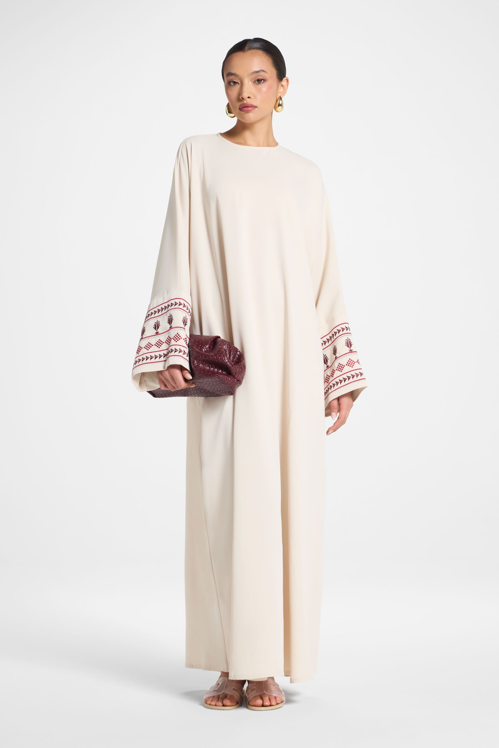 Embroidered Abaya Dress - Beige