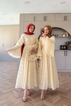 Grace Jacquard Flare Sleeve Maxi Dress
