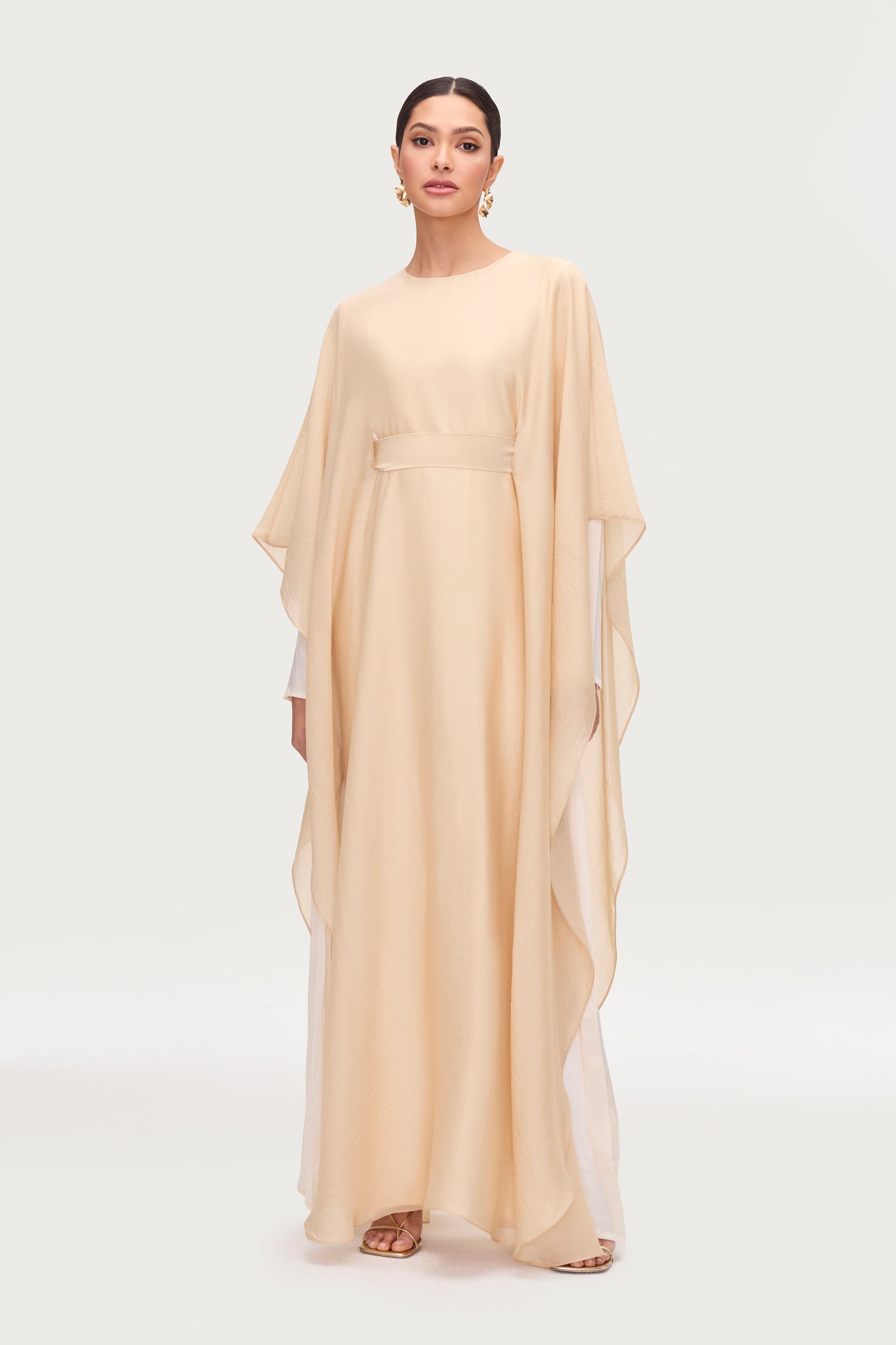 Ethereal Silk Tie Waist Maxi Dress - Champagne