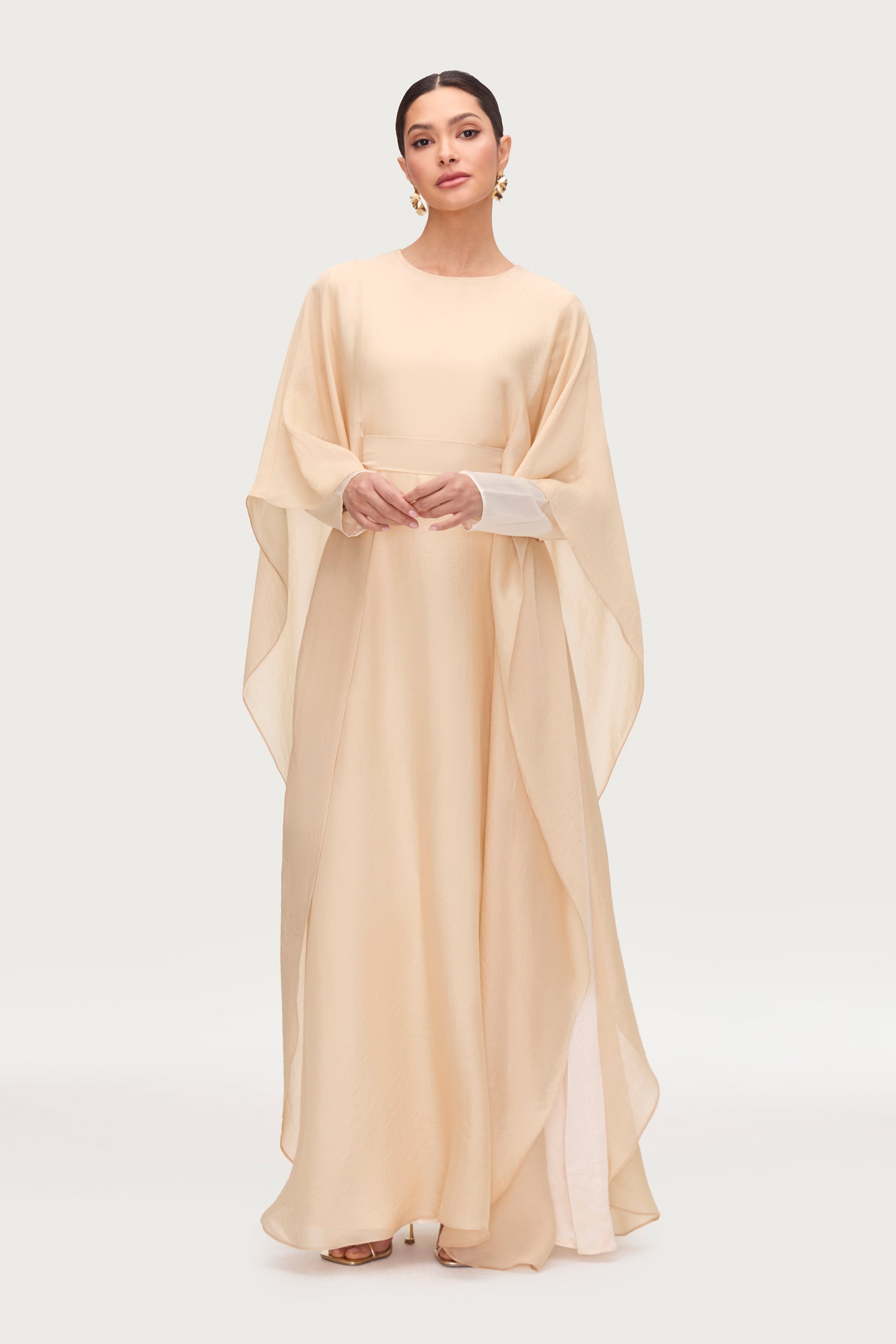 Ethereal Silk Tie Waist Maxi Dress - Champagne