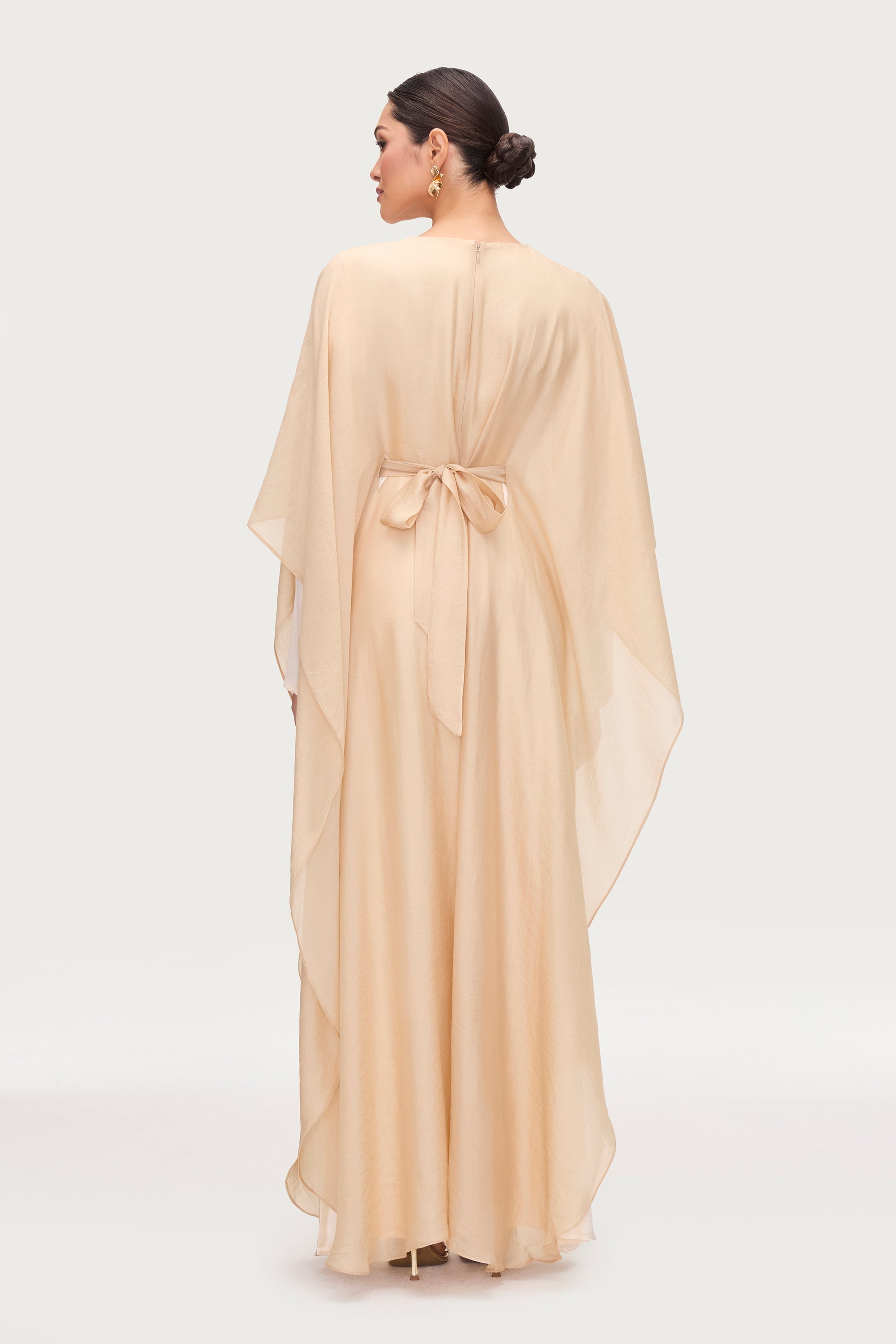 Ethereal Silk Tie Waist Maxi Dress - Champagne