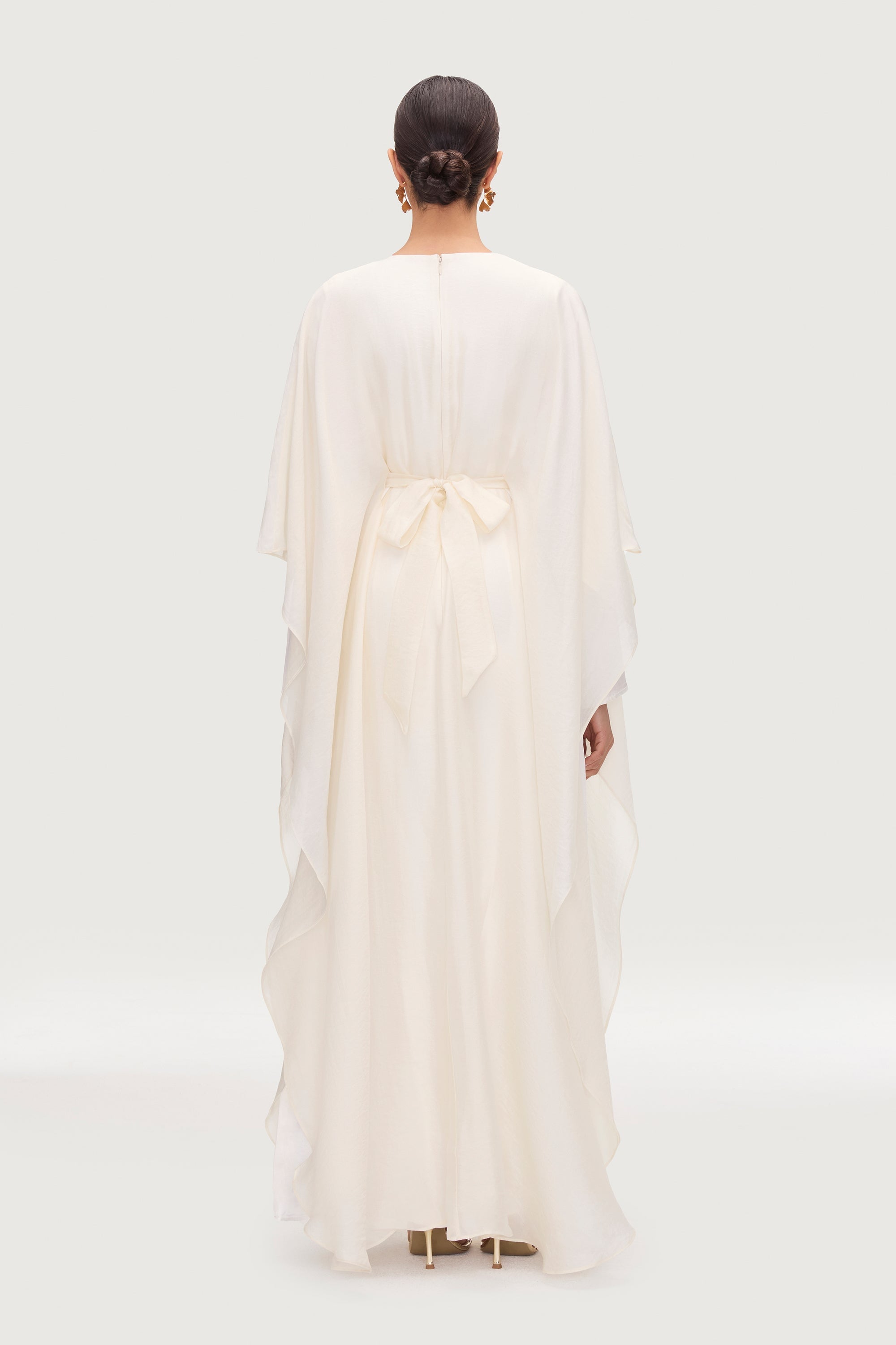 Ethereal Silk Tie Waist Maxi Dress - Moonbeam