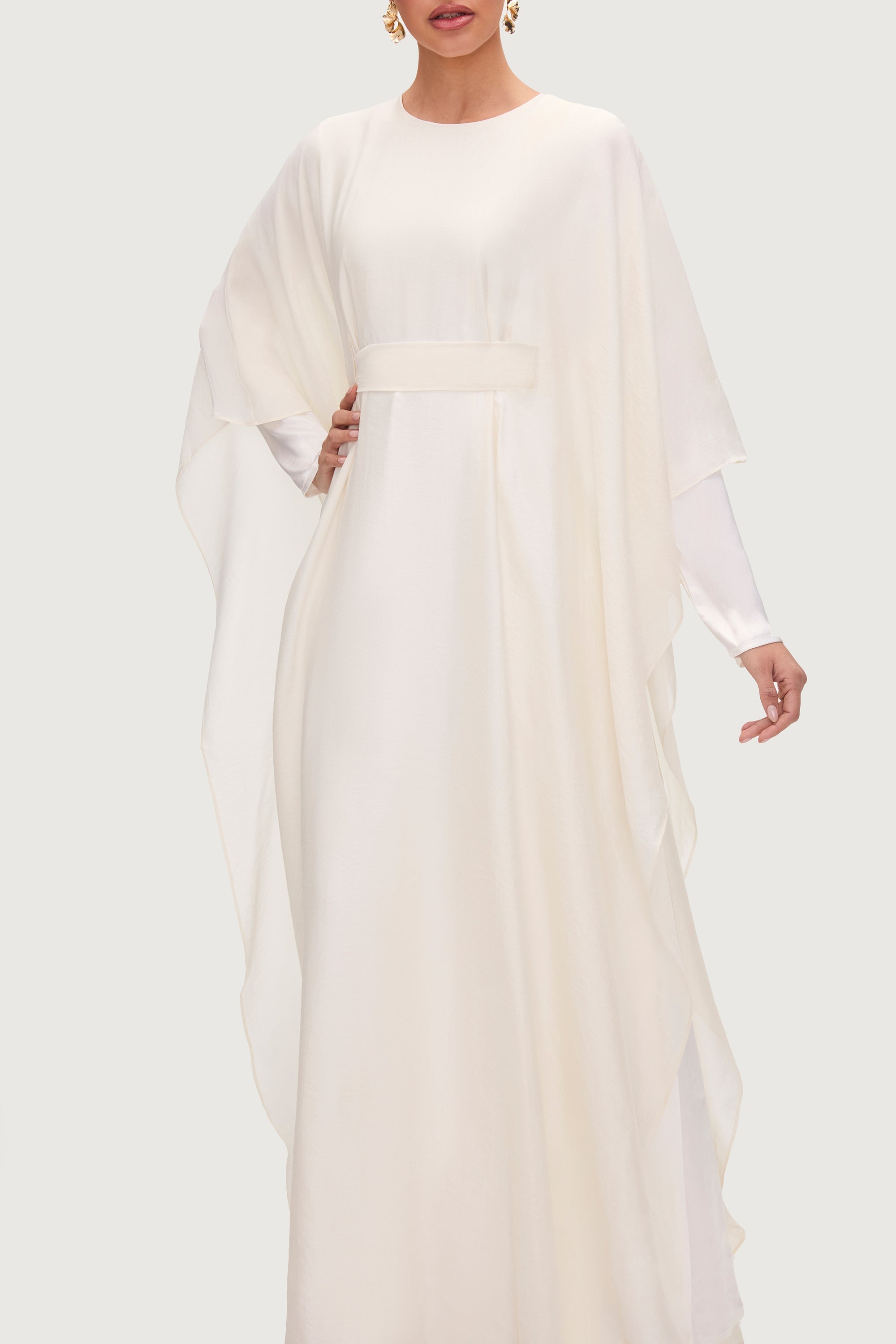 Ethereal Silk Tie Waist Maxi Dress - Moonbeam