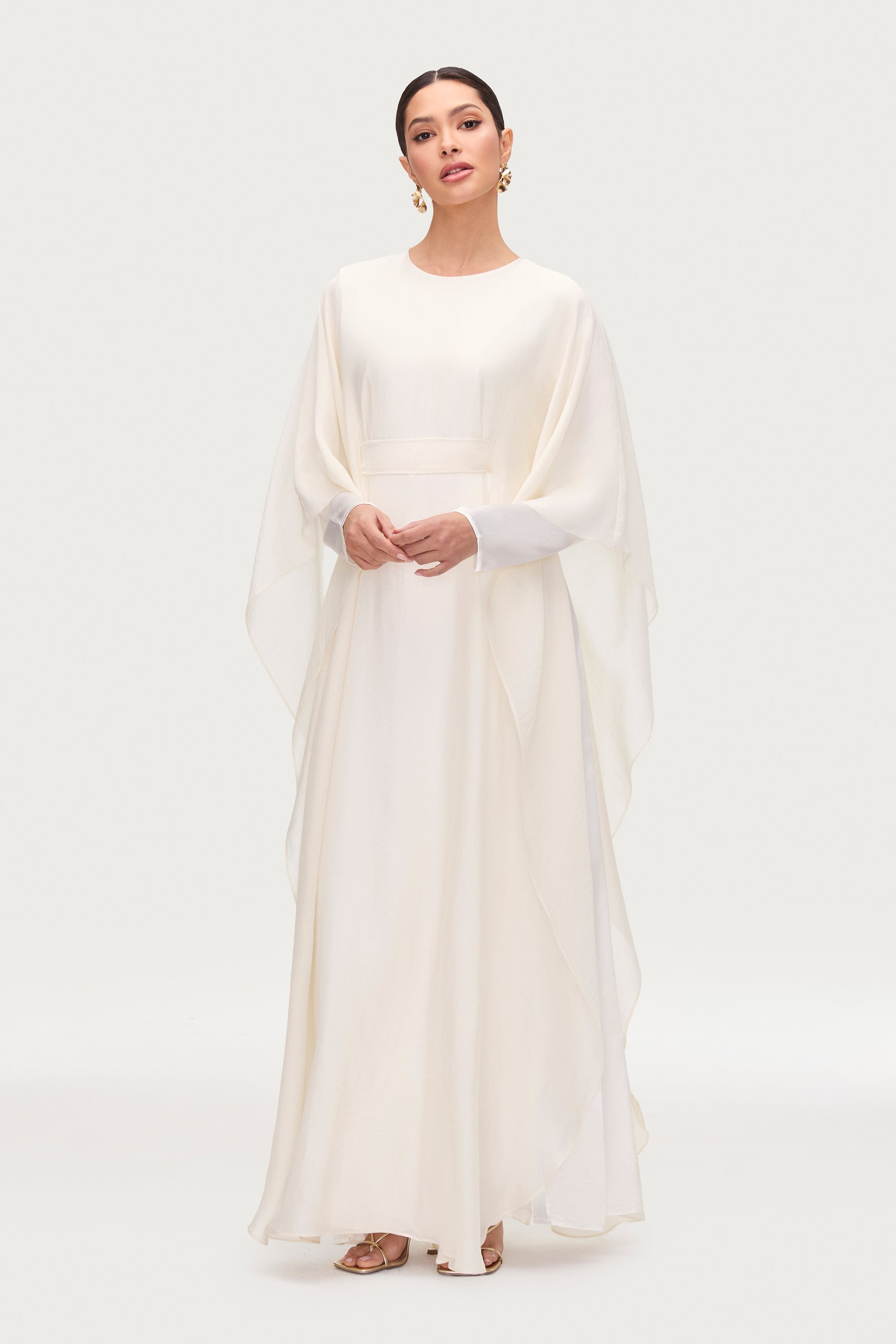 Ethereal Silk Tie Waist Maxi Dress - Moonbeam