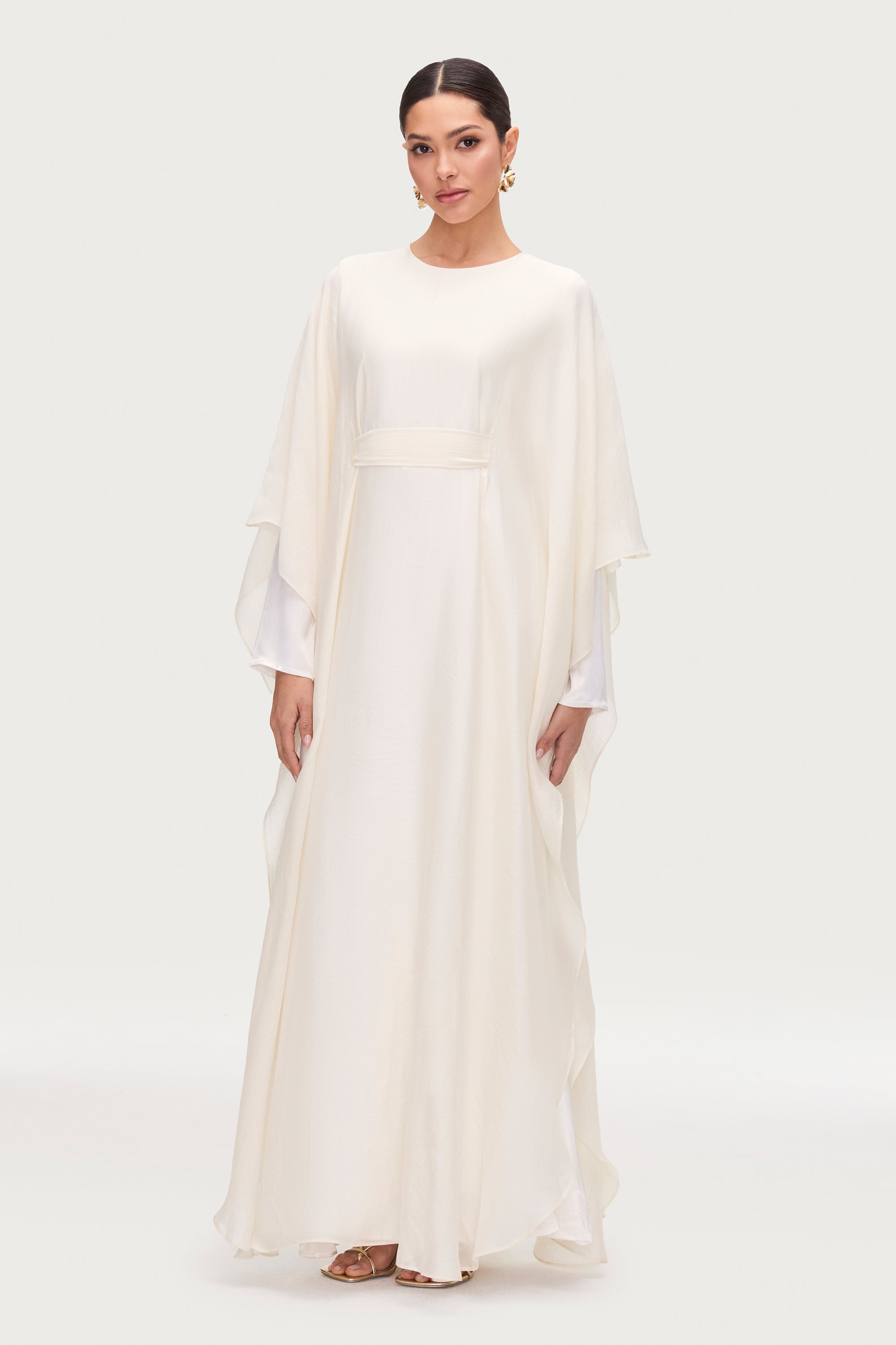 Ethereal Silk Tie Waist Maxi Dress - Moonbeam