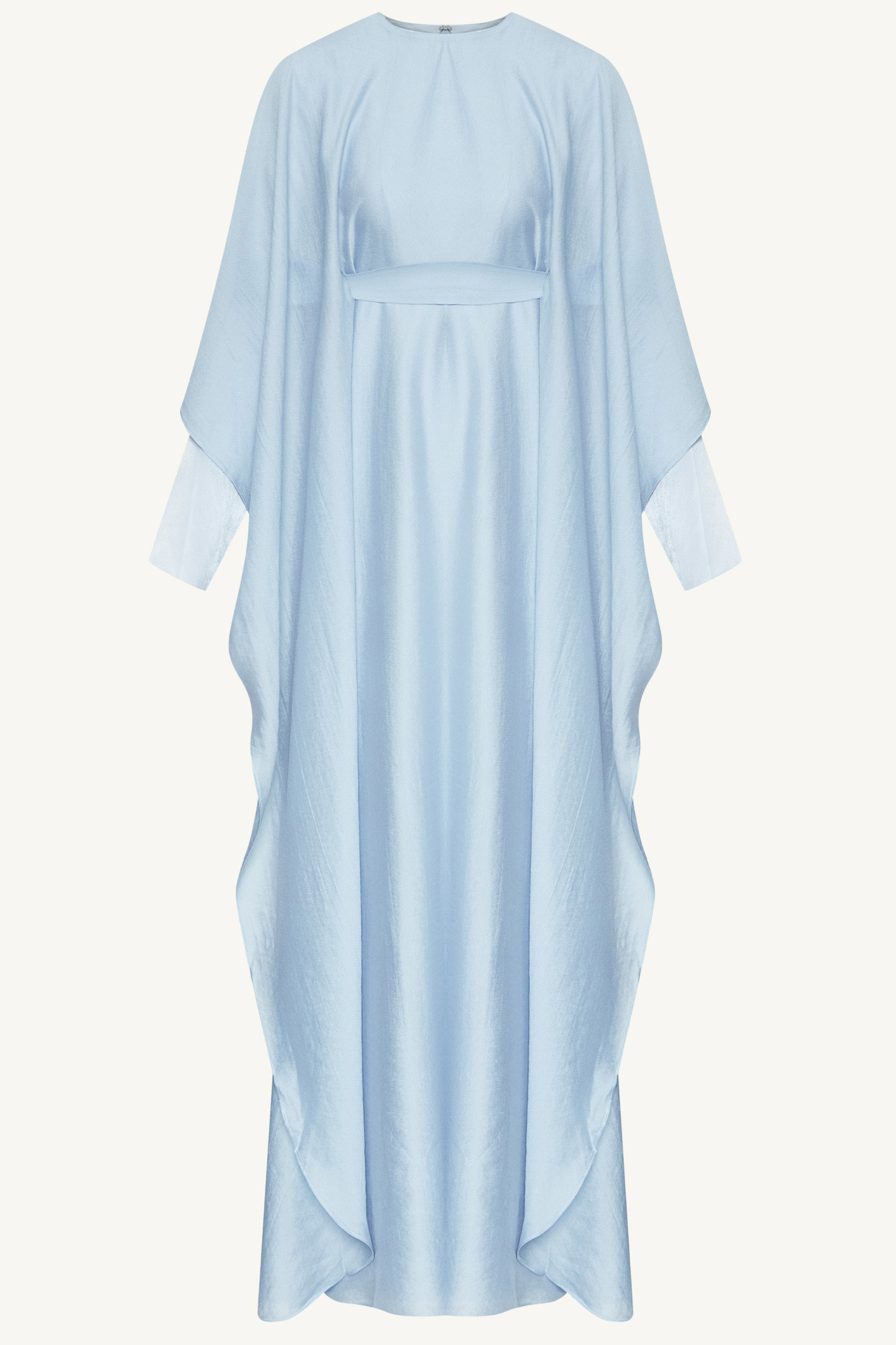 Ethereal Silk Tie Waist Maxi Dress - Pastel Blue
