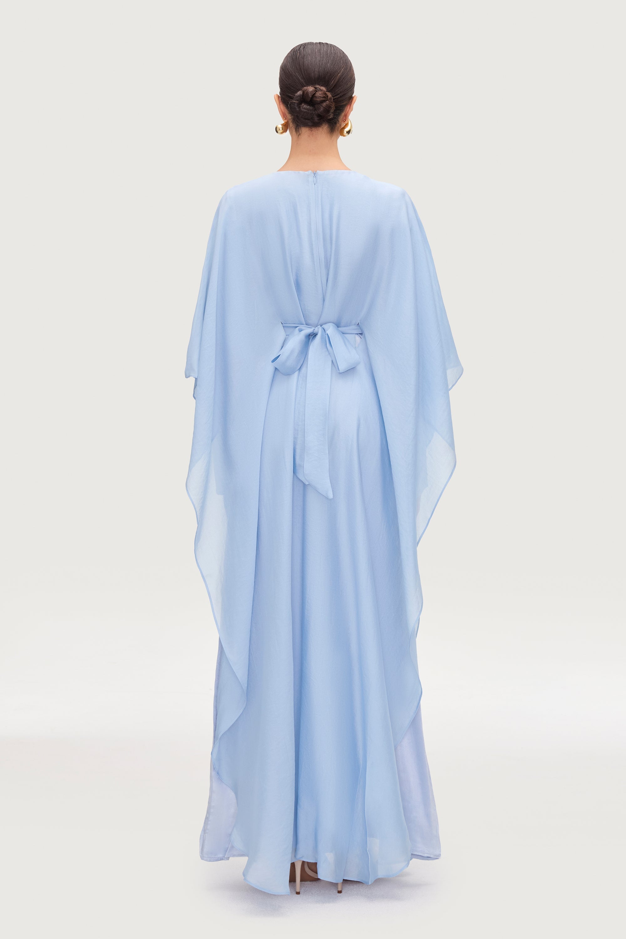 Ethereal Silk Tie Waist Maxi Dress - Pastel Blue