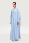 Ethereal Silk Tie Waist Maxi Dress - Pastel Blue