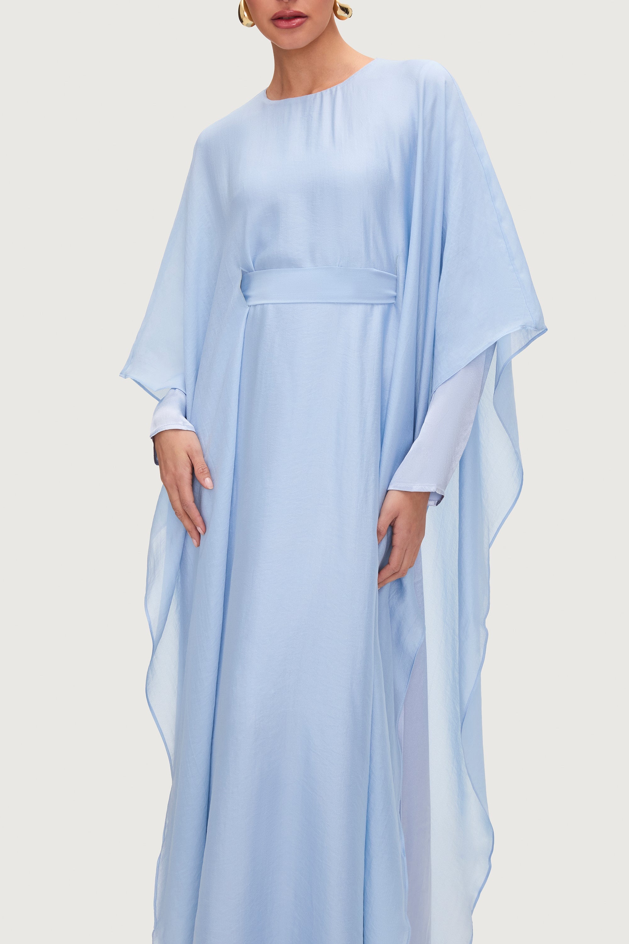 Ethereal Silk Tie Waist Maxi Dress - Pastel Blue
