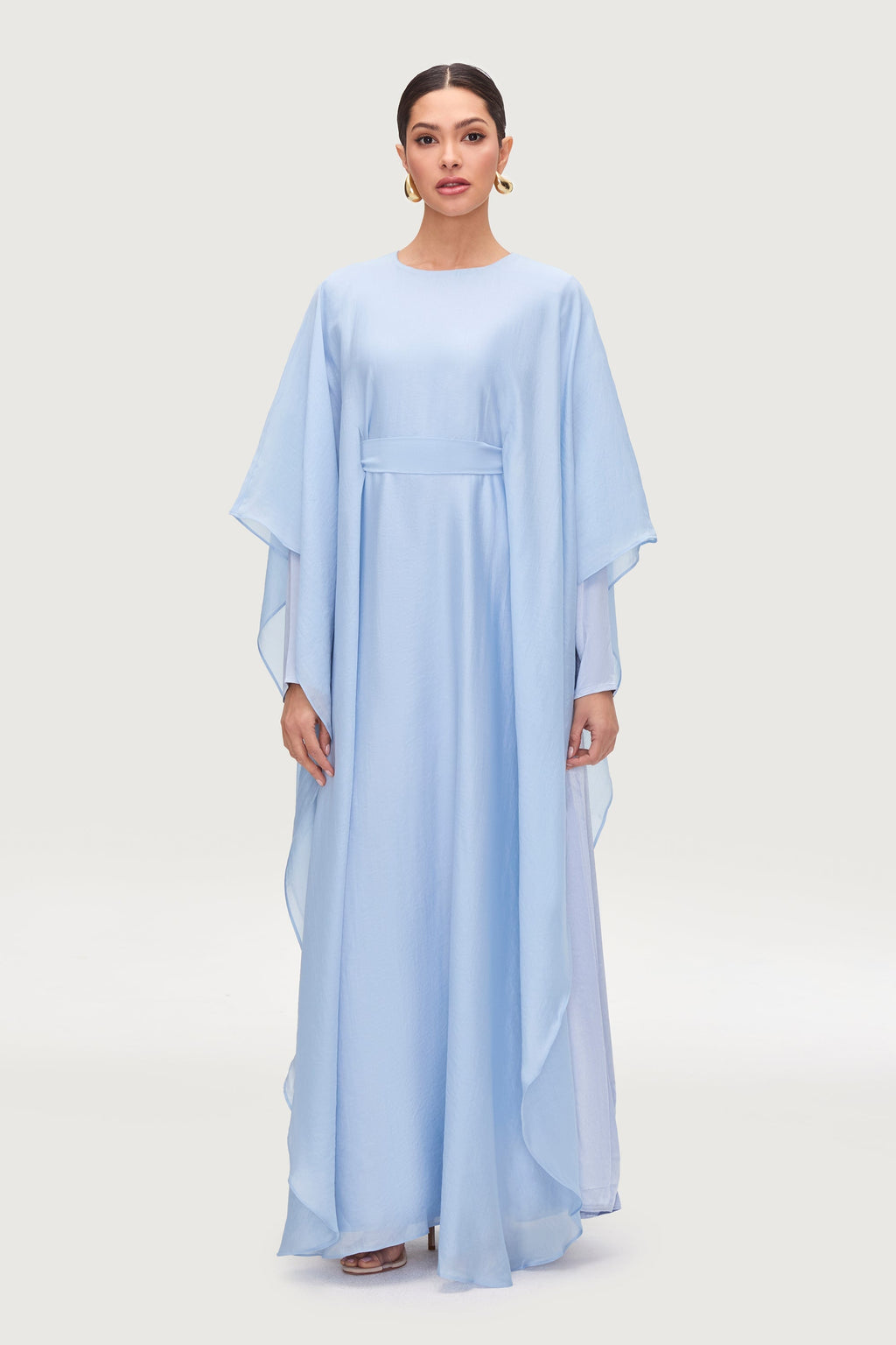 Ethereal Silk Tie Waist Maxi Dress - Pastel Blue