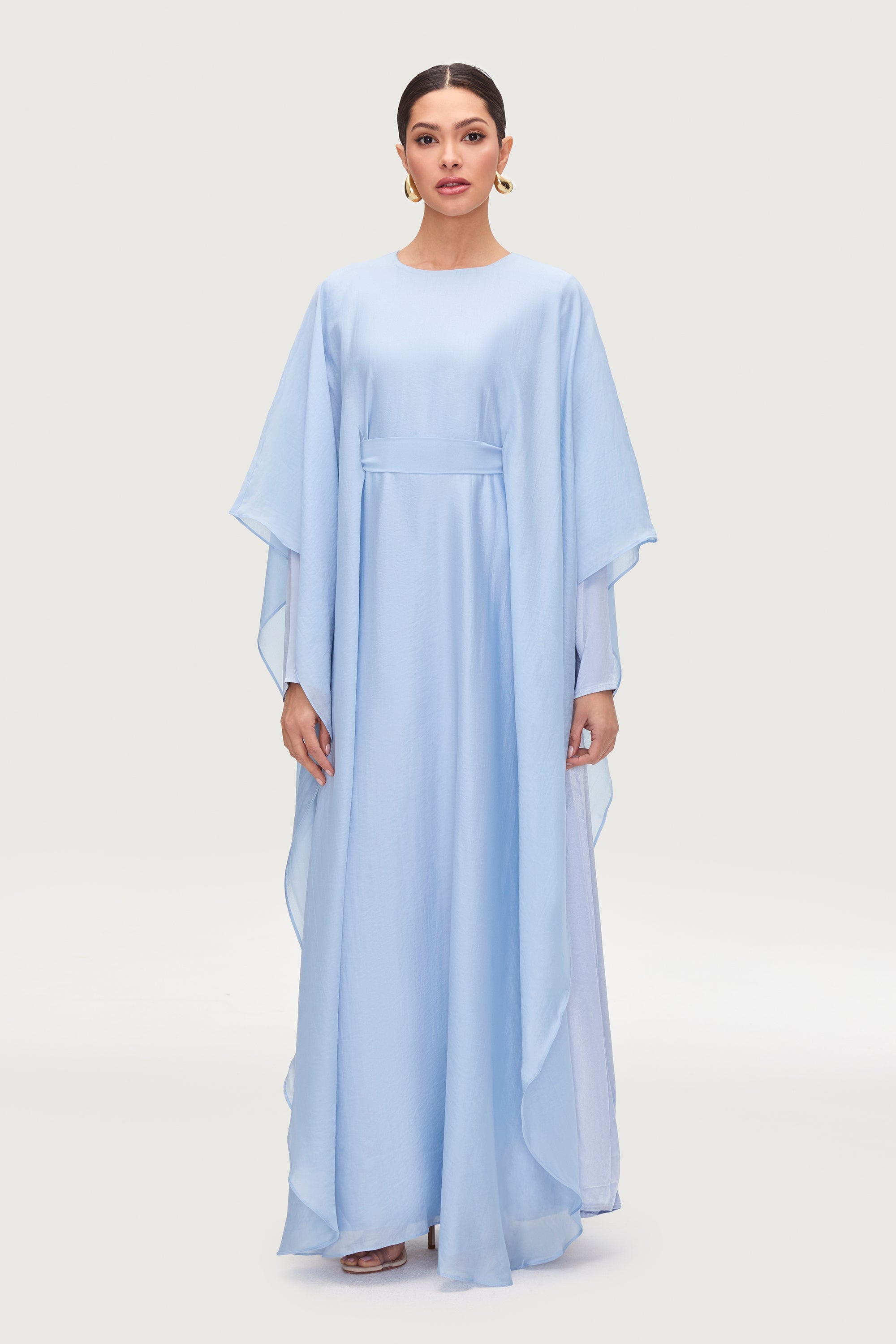 Ethereal Silk Tie Waist Maxi Dress - Pastel Blue