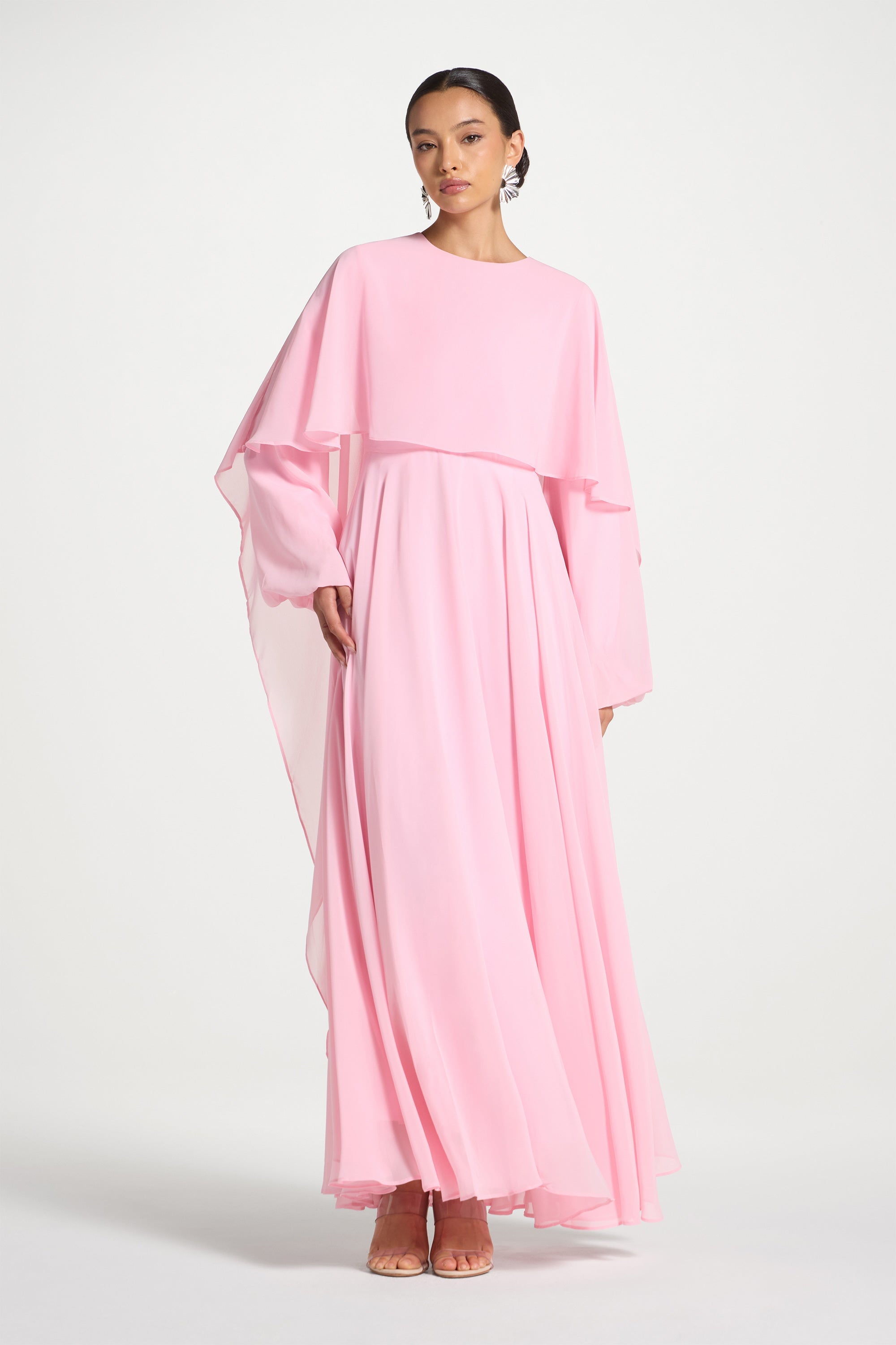 Falak Draped Chiffon Maxi Dress - Pastel Pink