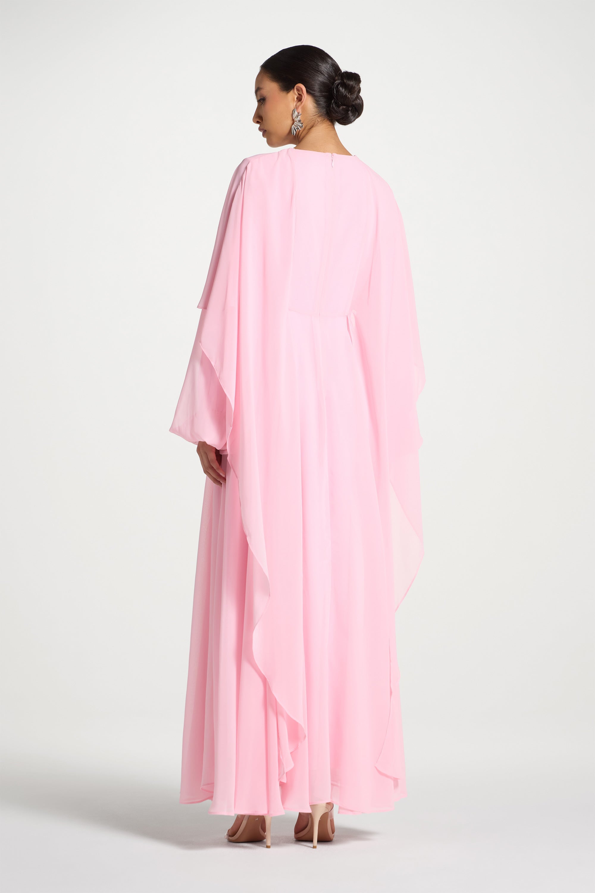 Falak Draped Chiffon Maxi Dress - Pastel Pink
