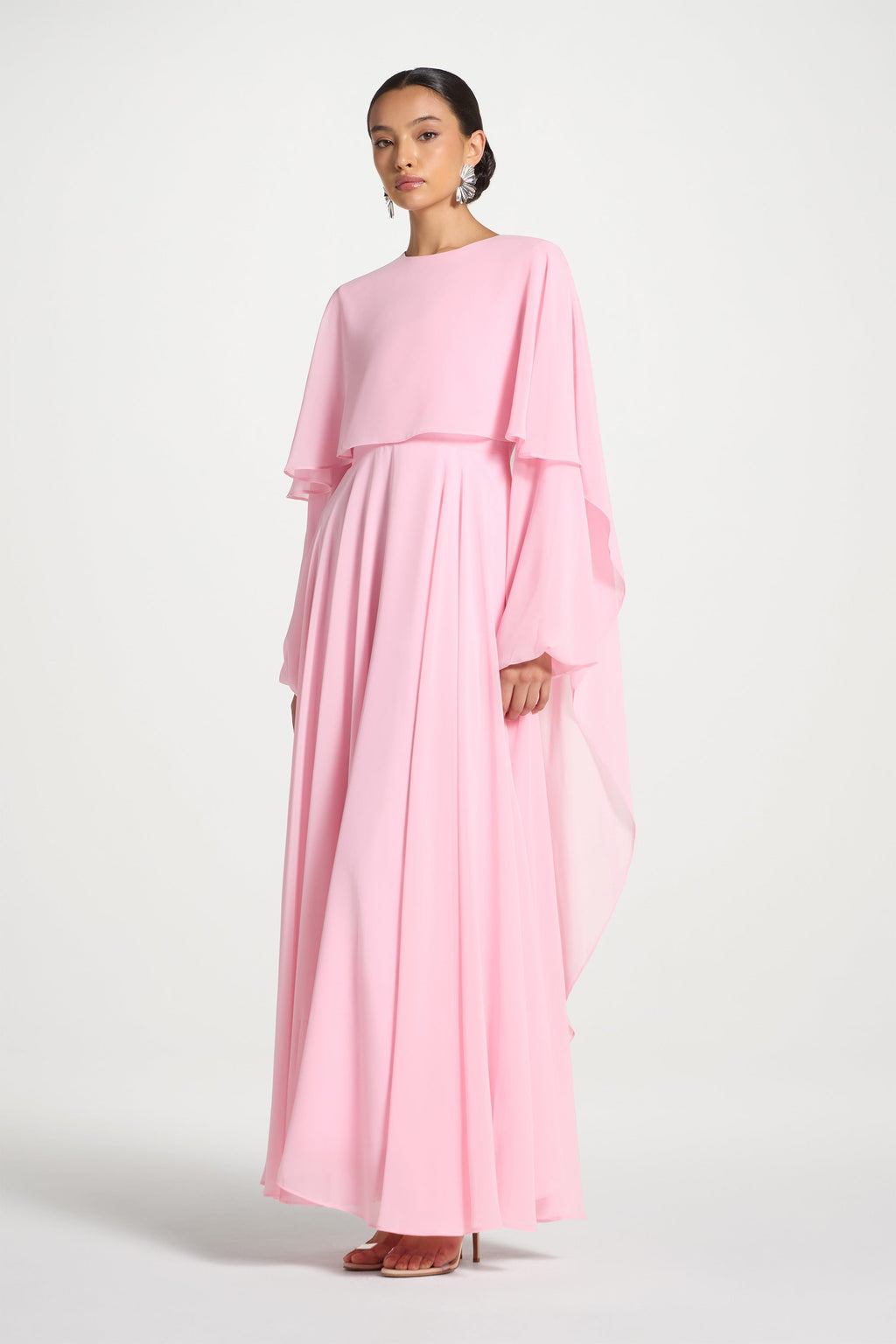 Falak Draped Chiffon Maxi Dress - Pastel Pink