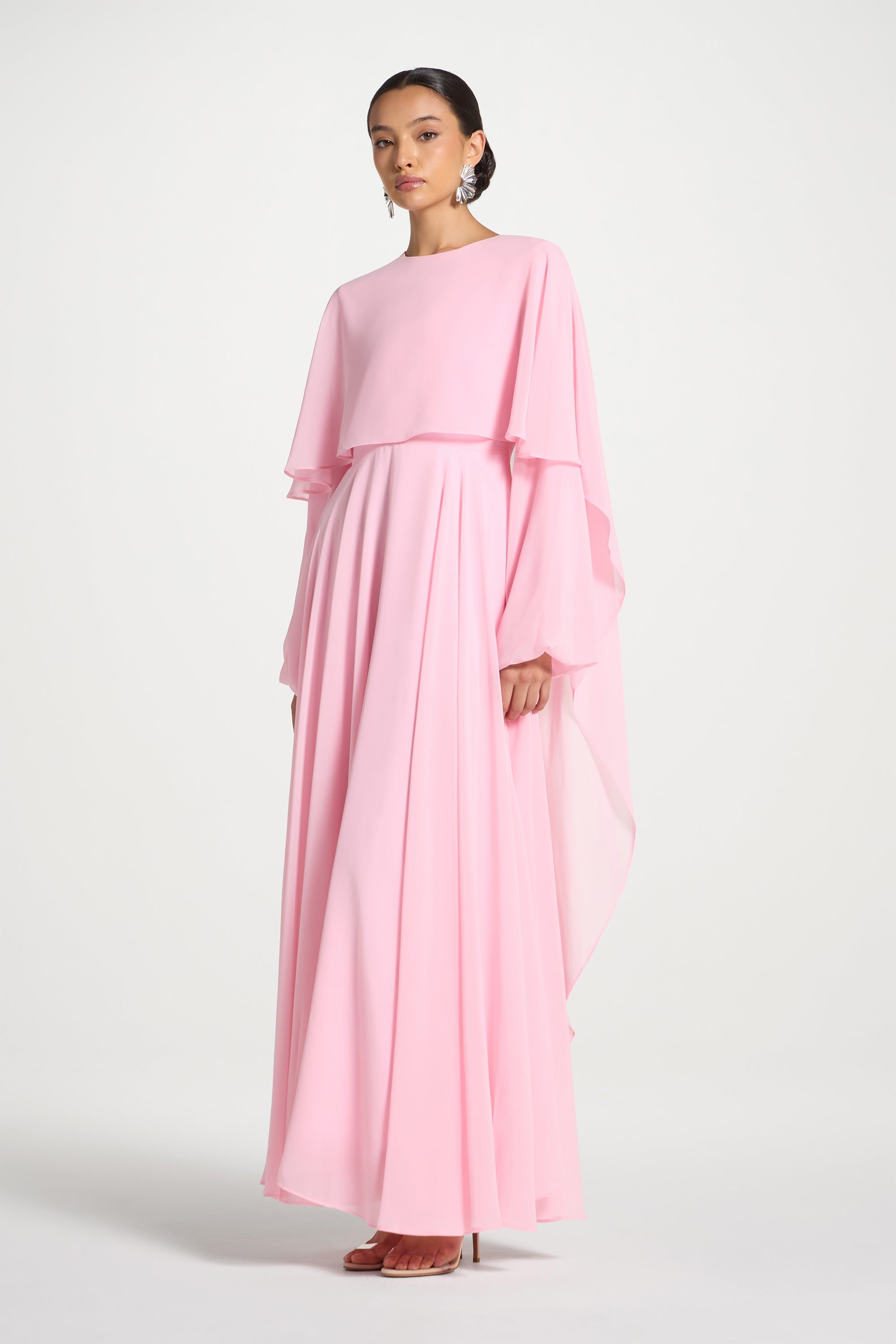 Falak Draped Chiffon Maxi Dress - Pastel Pink