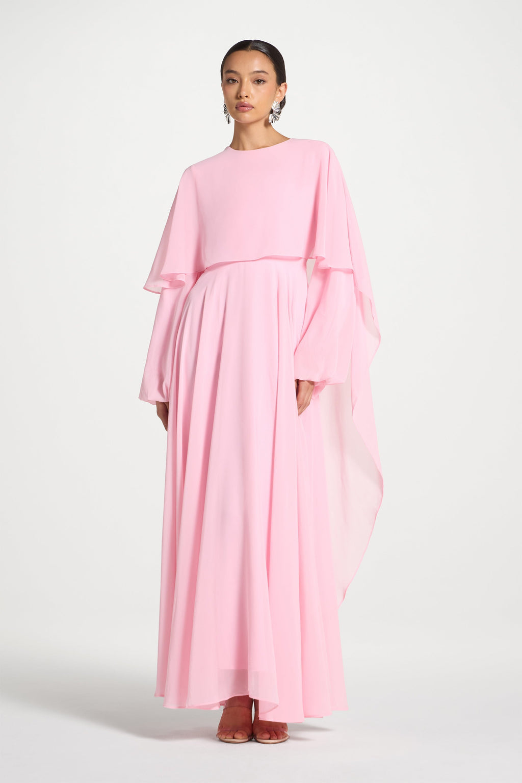 Falak Draped Chiffon Maxi Dress - Pastel Pink
