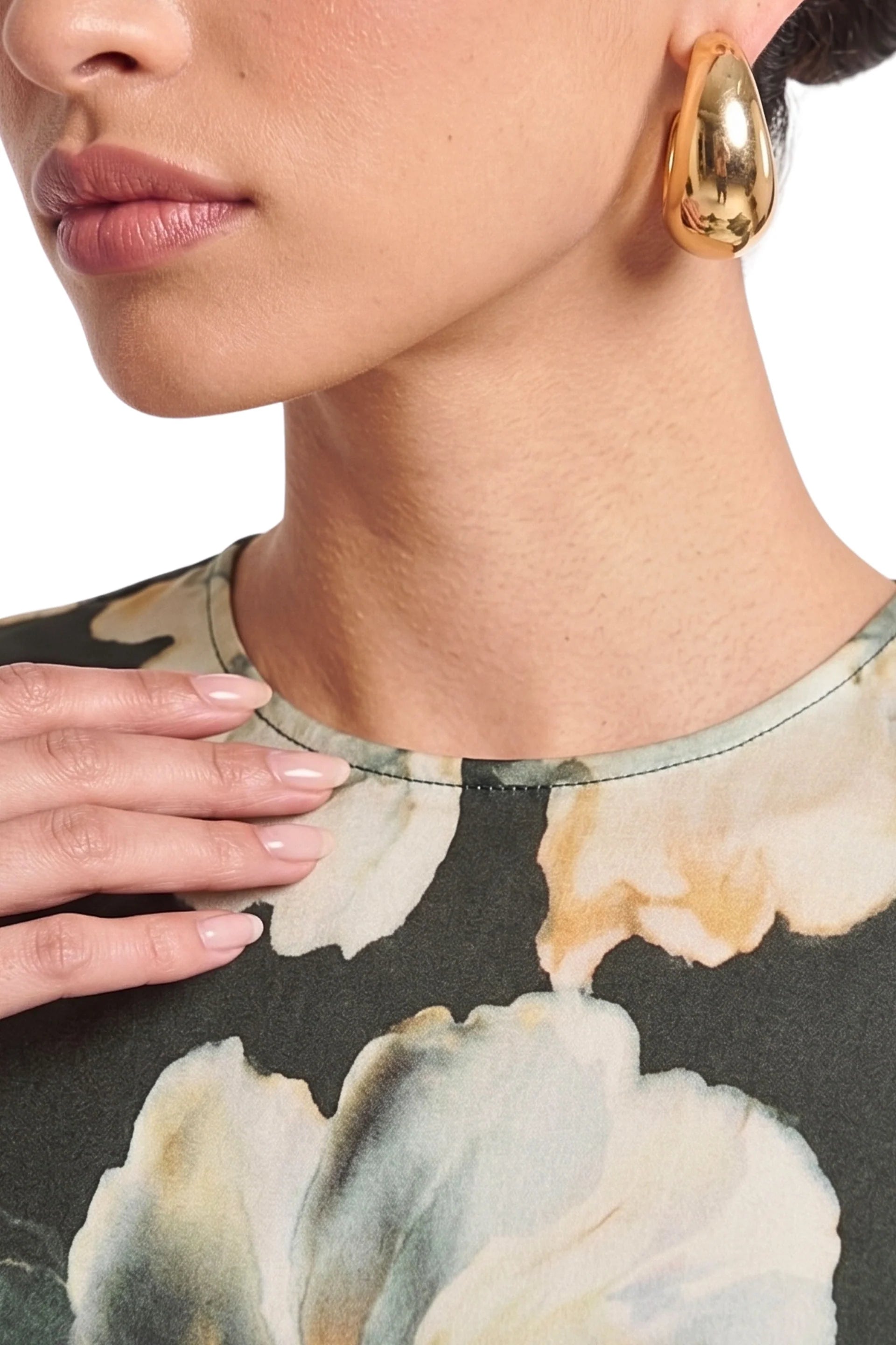 Large Floral Print Bell Sleeve Maxi Dress-Green
