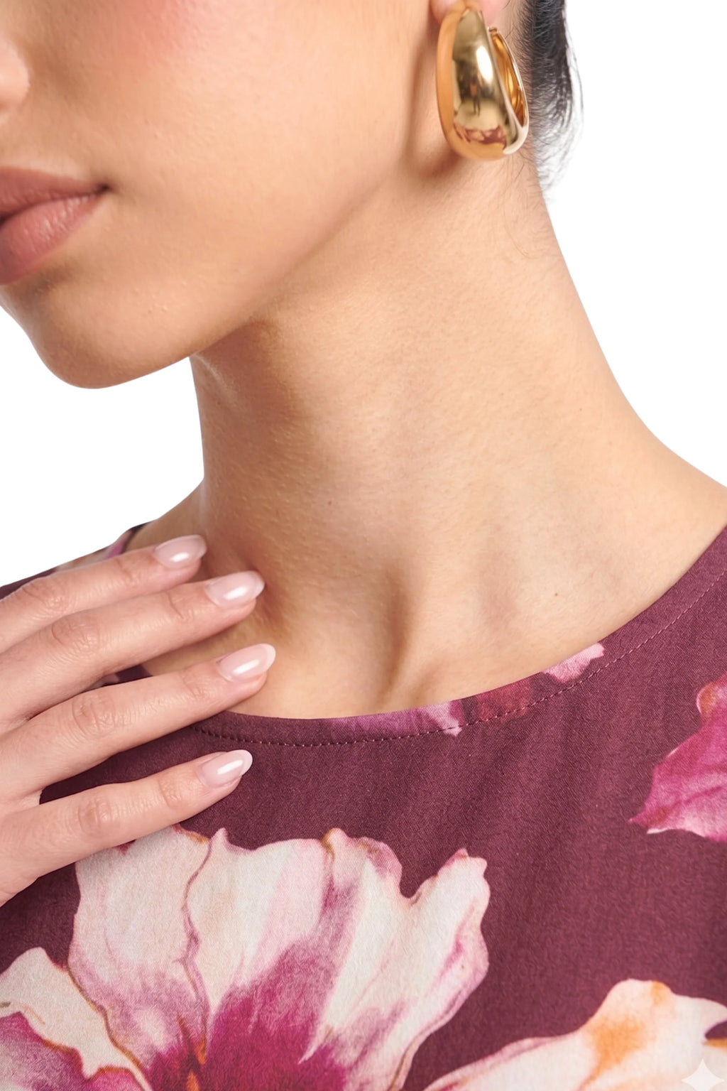 Large Floral Print Bell Sleeve Maxi Dress-Wine
