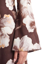 Large Floral Print Bell Sleeve Maxi Dress-Coffee