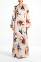 Large Floral Print Bell Sleeve Maxi Dress-White