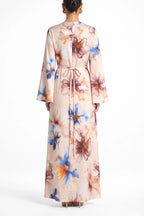 Large Floral Print Bell Sleeve Maxi Dress-White
