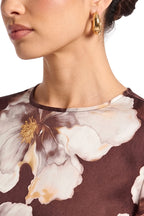 Large Floral Print Bell Sleeve Maxi Dress-Coffee