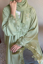 Embroidered Floral Texture Open Abaya