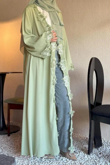 Embroidered Floral Texture Open Abaya