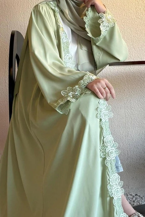Embroidered Floral Texture Open Abaya
